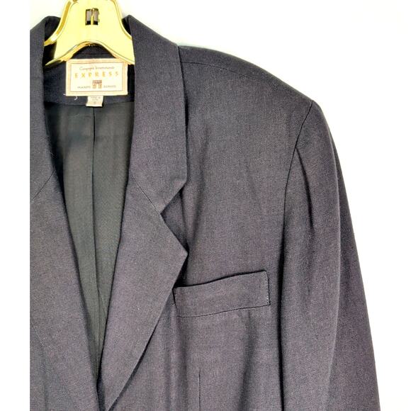 Vintage Express Blazer Women's Black Size Small Linen Blend - Picture 2 of 8